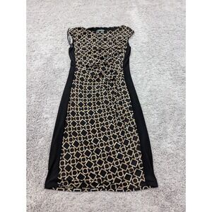 Lauren Ralph‎ Lauren Dress Womens 6 Pullover Cap Sleeve Lined Black Geometric